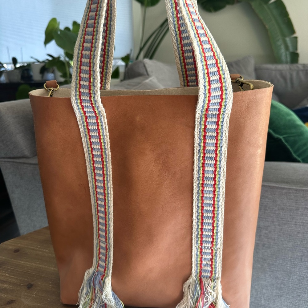 Madewell Tan Tote with Multicolored Straps